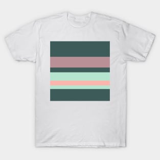 A mild bind of Feldgrau, Magic Mint, Pale Salmon and Grey Pink stripes. T-Shirt